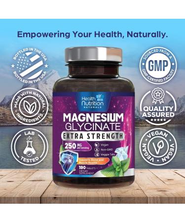Magnesium Glycinate 250mg - 100% Chelated Magnesium for Max Absorption - Sleep Support Muscle Nerves Bone & Heart Health Support Best Mag Supplement Vegan Non-GMO 3rd Party Tested - 180 Tablets 180 Count (Pack of 1) - Buy Online on GoSupps.com