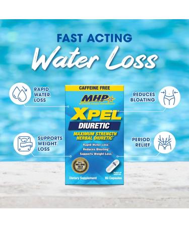 MHP Xpel Maximum Strength Diuretic Water Pills Water Retention Relief & Weight Loss Support Caffeine-Free with Vitamin B6 Potassium & Dandelion Root 80 Capsules - Buy Online on GoSupps.com