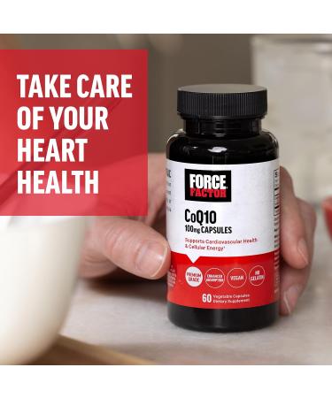 Buy FORCE FACTOR CoQ10 100mg - Vegan Heart Health Supplement Enhanced Absorption Non-GMO Dairy & Gluten Free - 60 Vegetable Capsules - Buy Online on GoSupps.com