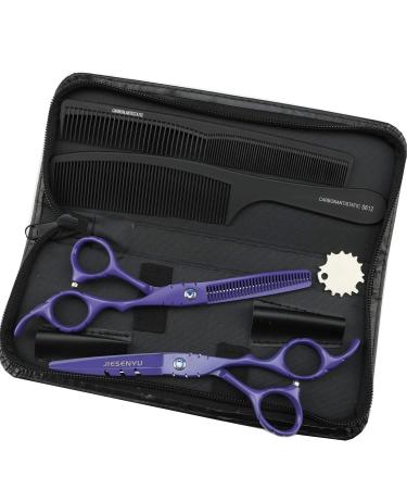 Japan 440C Stainless Steel 6.0 Inch Violet Sharp Cutting Scissors Blue Diamond High-end Barber Scissors Flat Scissors Thin Scissors Hairdressing Tools Salon Supplies (set)