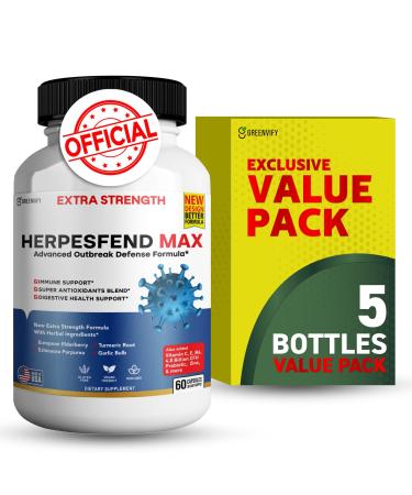 HerpesFend Max Extra Strength Advanced Defense Formula 60 Capsules with Elderberry Echinacea Turmeric Garlic Vitamins and Probiotics (5)