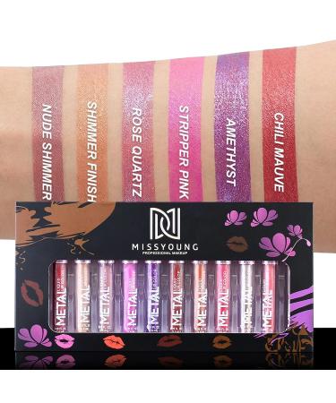 PhantomSky 12PCS Metallic Glitter Liquid Lipstick Set | Long Lasting Shimmer Lip Makeup for Women - Buy Online on GoSupps.com