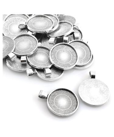 Lind Kitchen 25pcs Round Bezel Pendant Trays Setting Cabochon Blank Base for DIY Crafting Photo Jewelry Findings Making Accessories 25mm Ancient Silver