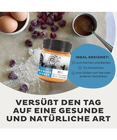 Steens Manuka Honey MGO 85+ 225 g pure raw 100 certified multifloral manuka honey filled and sealed in New Zealand - Buy Online on GoSupps.com