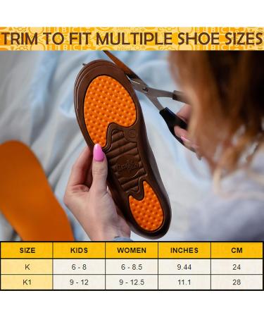 Women's Plantar Fasciitis Arch Support Insoles | Size K (6-8) | Kids Orthotic Inserts for Flat Feet | Relieve Heel & Foot Pain | Orange - Buy Online on GoSupps.com