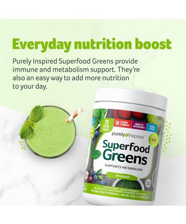 Purely Inspired Greens Powder Smoothie Mix | Purely Inspired Greens Powder Superfood | Super Greens Powder Organic | Fruit + Veggie Superfood Powder | Green Smoothie Powder 24 Servings ( Packaging May Vary ) - Buy Online on GoSupps.com