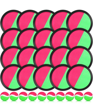 Kids Toys Toss and Catch Game Set 20 Paddles 10 Balls Beach Game Outdoor Ball Sports Games Toss and Catch Ball Set with Paddles Ball Nylon Catch Toys for Kids Adults Playground (Pink Green Black)