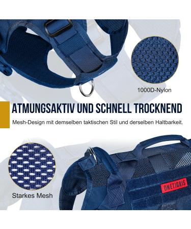 Oneigris No-Pull Dog Harness | Ultra Breathable Adjustable Vest for Large & Medium Dogs - Blue (M: Neck 40-58cm Breast 60-81cm) - 2 Handles for Easy Control - Buy Online on GoSupps.com