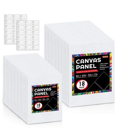 Shuttle Art Painting Canvas Panels 36 Pack 5x7 8x10in (18 of Each) 100% Cotton Primed White Canvas Boards for Painting Blank Canvases for Kids Adults & Artists for Acrylic and Oil Painting