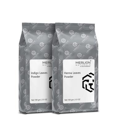 Henna & Indigo Powder by Merlion Naturals | Lawsonia inermis/Indigofera tinctoria | 100% Natural | (200gm (2 x 100gm Each))