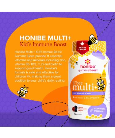 Honibe Vitamin D Gummies for Kids and Adults | Honey-Based Vitamins Made in Canada & Kids Multivitamin Gummies Plus Immune Boost | Honey-Based Vitamins Made in Canada | 70 gummies - Buy Online on GoSupps.com