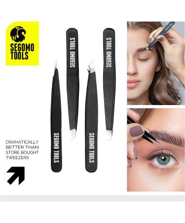 Segomo Tools 4 Piece Tweezer Set for Women - Precision Ingrown Hair Removal Kit with Flat, Angled, Slant & Pointed Tips - TW004 - Buy Online on GoSupps.com