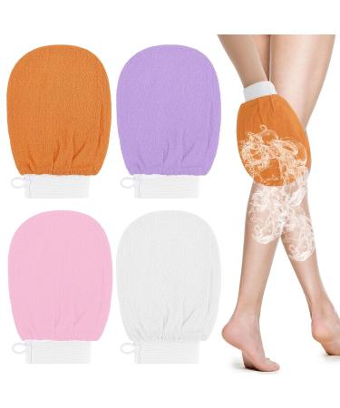 Wllhyf Exfoliating Peeling Gloves - 4 Pack Body & Face Scrub Sponges for Women | Hammam Gloves for Ingrown Hair - White Pink Purple Orange - Buy Online on GoSupps.com