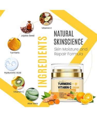 Turmeric + 30% Vitamin C Anti-Aging Cream | Face Glow Moisturizer & Skin Repair - Acne Relief Even Tone Fade Scars | 1.7 FL OZ - Buy Online on GoSupps.com