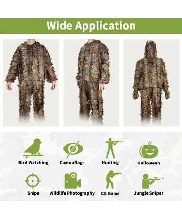 Leafy Ghillie Suit for Kids and Adults | 3D Camo Hunting Gear with Clothes, Gloves, Face Mask, and Bag | Lightweight Jungle and Halloween Camouflage Suit (M&L) - Buy Online on GoSupps.com