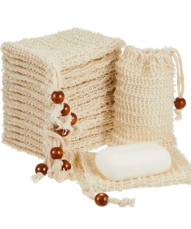 Cunhill Soap Saver Bag Sisal Soap Bag Exfoliating Soap Pouch with Drawstring Bar Soap Bag with Wooden Bead Foaming and Drying Soap Exfoliating Net Soap Saver for Bath and Shower (80)