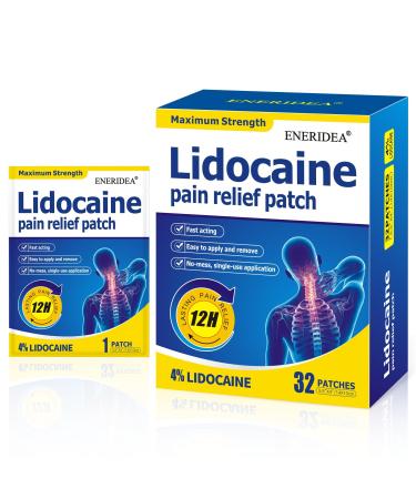 ENERIDEA Lidocaine Gel Pain Relief Patch for Sensitive Skin - Breathable & Hypoallergenic Flexible Adhesion for Daily Muscle & Joint Comfort - 12 Hour Pain Relief (32 Patches)