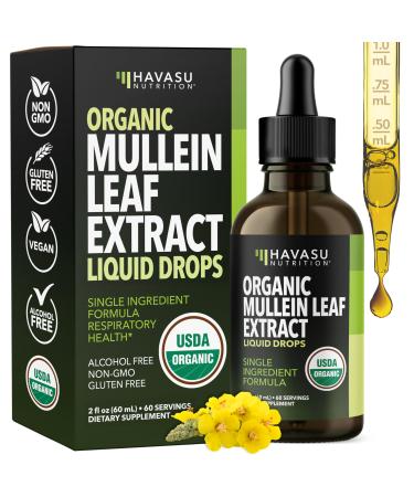 Mullein Drops for Lungs - USDA Organic Mullein Leaf Extract - Respiratory Health and Lung Support Supplement - 2 Fl Oz - Vegan Non-GMO and Alcohol Free Formula - Herbal Tincture - 2 Month Supply
