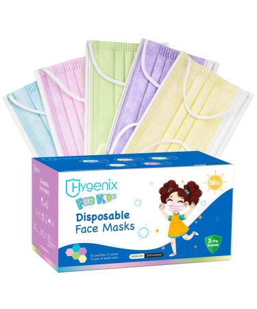 Hygenix masks for Kids, Multiple-colors 3ply Disposable Children Face Masks PFE >98% Filter Quality, Breathable & Comfy (Pack of 50 Pcs)