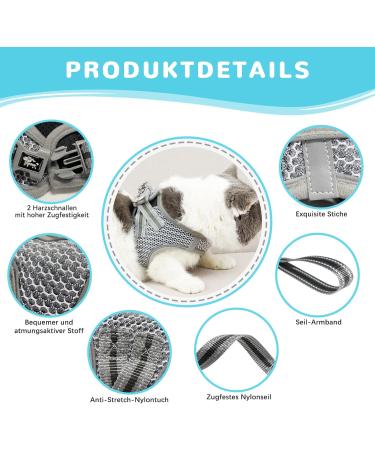 Adjustable Cat Dishes with Leash - Outbreak-Proof Reflective Tableware Set for Cats & Small Dogs (Gray XS) - Buy Online on GoSupps.com