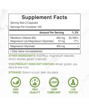 DEAL SUPPLEMENT Vitamin B2 400mg (Riboflavin) | with Magnesium Glycinate 400mg 240 Capsules 2 in 1 Support Healthy Nervous System Mood Blood & Energy Production Non-GMO 240 Count (Pack of 1) - Buy Online on GoSupps.com