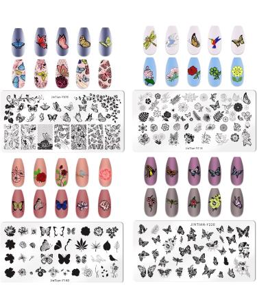 4Pcs Butterfly & Flower Nail Art Stamping Plates - DIY Manicure Templates for Women and Girls - Buy Online on GoSupps.com