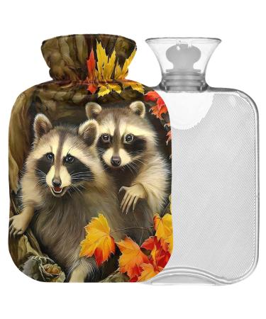 Naanle ahorn raccoon heat bottle with reference transparent hot water bottle Handfoot Warmer Heading bag for pain relief heat and cold therapy 1l