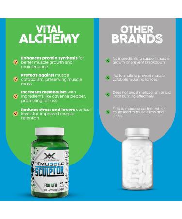 Vital Alchemy The Muscle Sculptor Muscle Builder with Vitamin B3 B6 Phosphatidylserine Epicatechin & Cayenne Supports Muscle Growth Focus Energy & Protein Synthesis Made in USA 90 Capsules - Buy Online on GoSupps.com