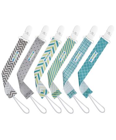 Pacifier Clip by Enovoe - 6 Pack of Pacifier Clips - Stylish Teething Ring Pacifier Holder Clip for Baby Boys and Girls - Multicolor - binkie Clip Baby Pacifier multicolored