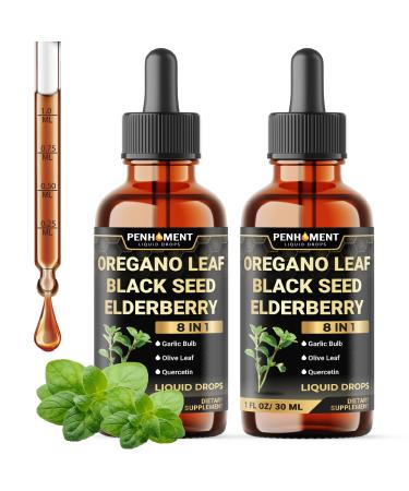 8in1 Oregano Oil Liquid Drops with Black Seed Oil, Garlic, Elderberry, Olive Leaf, Quercetin, Bromelain & Black Pepper - 2 Packs of 1 Fl Oz 1 Fl Oz (Pack of 2)