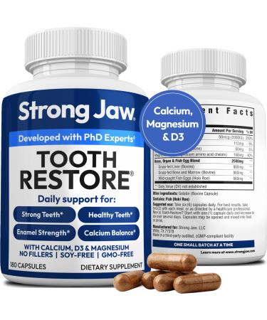 Strong Jaw Tooth Restore for Adults with Remineralizing Gum Support 180 Capsules Made in USA - Teeth Vitamins for Strong Teeth Bone Health Supplement Calcium Vitamin D3 Hydroxyapatite Enamel Repair