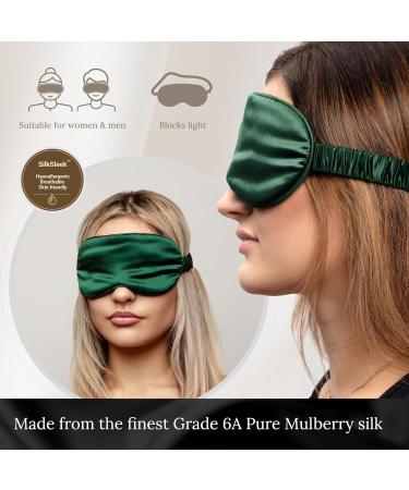 SILKSLEEK 22 Momme Pure Mulberry Silk Eye Mask for Sleeping | Super Soft & Comfortable Blackout Sleep Mask Filled with 100% Pure Silk | Travel Essentials in Gift Box - Emerald - Buy Online on GoSupps.com