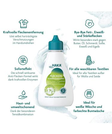 HAKA Stain Pretreatment Enzyme Power - Powerful Stain Remover for Clothing | Grease Protein & Starch Stains | 400ml | White & Colored Fabrics - Buy Online on GoSupps.com