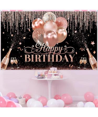Glitter Balloon Birthday Party Decorations in Black, Silver, Rose Gold - Happy Birthday Banner, Backdrop for Women, Girls, Baby Shower, Sweet 16 - Photography Background and Photo Booth Props - Buy Online on GoSupps.com