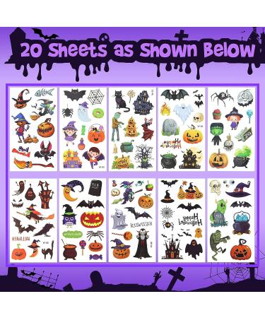 Halloween Temporary Tattoos for Kids - Waterproof Fake Stickers, Activities & Parties Favors for Toddlers, Children - 20 Sheets - Buy Online on GoSupps.com