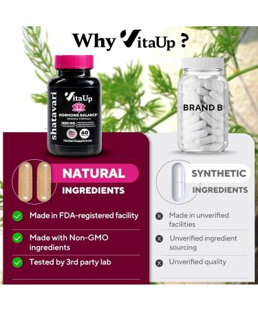 VitaUp Shatavari Capsules for Women 1200mg - USA Made Shatavari Root Supplement for Normal Hormonal Support Menopause & Menstrual Wellness - 60 Vegan Capsules - Buy Online on GoSupps.com