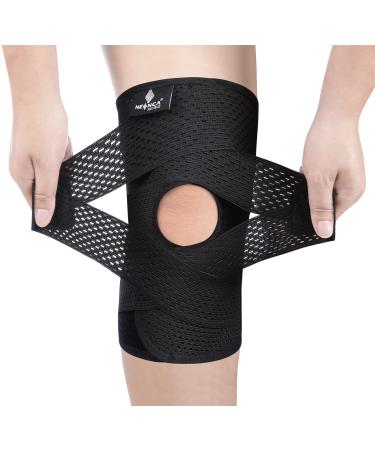 NEENCA Knee Brace for Knee Pain Compression Knee Support with Air Mesh Fabric Adjustable Knee Wrap with Side Stabilizers Ultra-Soft Bandage for Sports Running Meniscus Tear ACL Arthritis Relief Large Black