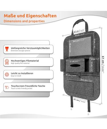 ECENCE 2x Car Seat Organizer | Felt Material | Back Seat Storage for Kids | 60cm/23.6in | Tablet Holder | Model 2.0 - Buy Online on GoSupps.com