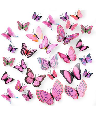 WILLBOND 24 Pieces Butterfly Hair Clips Small Realistic Colorful Handmade 90s Hair Clips Barrette Hair Accessories for Women and Girls(Pink)