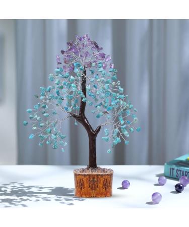 Turquoise & Amethyst Stone Tree - Spiritual Housewarming Gift for Women - Feng Shui Decor - Buy Online on GoSupps.com