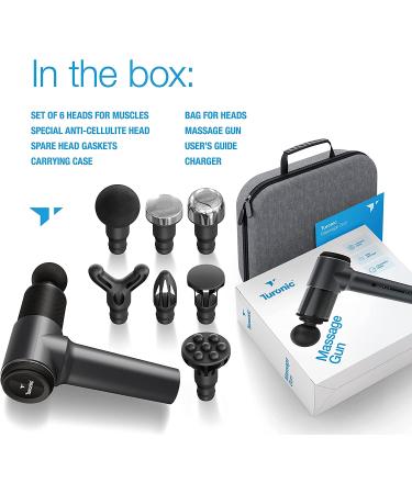 Turonic GM5 Massage Gun - Deep Tissue Massager for Muscle Relaxation & Pain Relief - 5 Speeds, 7 Massage Heads - Electric Handheld Percussion Massager (Black) - Buy Online on GoSupps.com