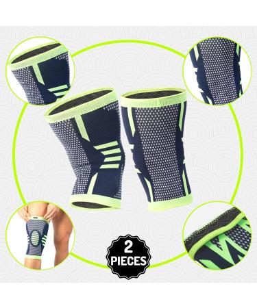 FEEL RECOVERY Knee Bandage - Compression Supports for Men & Women | Breathable Non-Slip Knee Brace for Pain Relief Arthrosis & Meniscus - 2 Pieces (Size S Green) - Buy Online on GoSupps.com