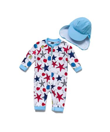 BONVERANO Baby Boys Swimsuit Toddler Bathing Suit Full-Length Zipper One Piece Swimwear with UPF 50+ Sun Protection 24 Months Starfish