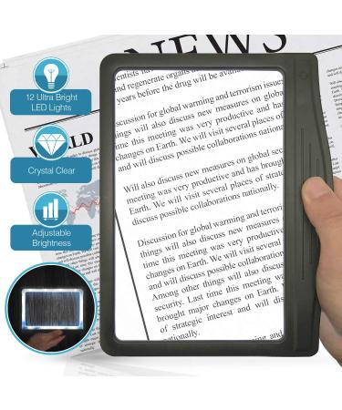 3X Large Ultra Bright LED Page Magnifier with 12 Anti-Glare Dimmable LEDs (Provide More Evenly Lit Viewing Area & Relieve Eye Strain)-Ideal for Reading Small Prints & Low Vision