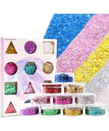 12 Color Chunky Nail Glitter for Face, Body, Eyes, Hair & Crafts - Cosmetic Sequins - Buy Online on GoSupps.com