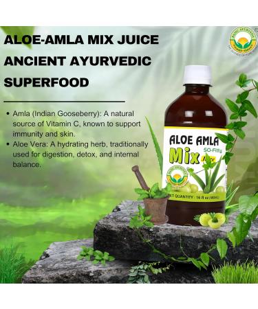 Basic Ayurveda Gooseberry + Aloe Vera Juice 16.23 Fl Oz (480ml) | 50-Fifty Herbal Mix for Immunity Digestion & Skin Health | Amla & Aloe Blend | 100% Natural | Daily Ayurvedic Tonic - Buy Online on GoSupps.com