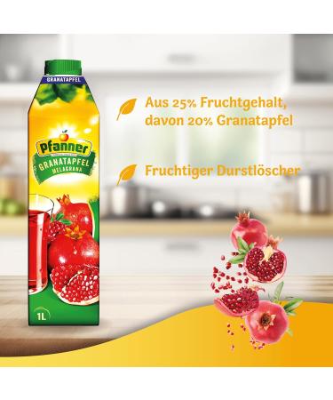 Pfanner Pomegranate Fruit Drink (8 x 1L) - 25% Fruit Content - Bulk Pack Pomegranate Beverage for Refreshing Taste - Buy Online on GoSupps.com