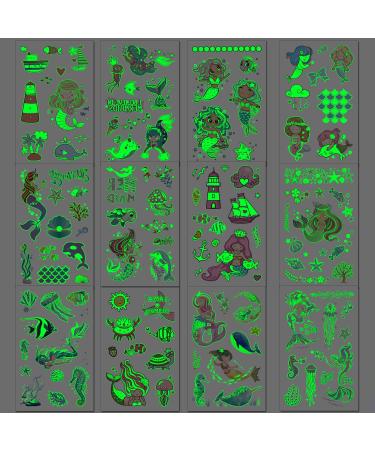 Tazimi Luminous Mermaid Temporary Tattoos for Kids - Glow Stickers Party Favor - 12 Sheets for Girls - Buy Online on GoSupps.com