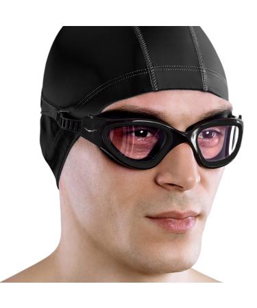 AqtivAqua Wide View Swimming Goggles // Swim Workouts - Open Water // Indoor - Outdoor Line All Black Goggles + Silver Case Clear
