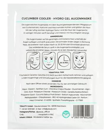YEAUTY Cucumber Cool Eye Pad Mask | 12 Pieces | Hydrating & Soothing Serum | Cucumber Hyaluronic Acid Niacinamide | International Shipping Available - Buy Online on GoSupps.com